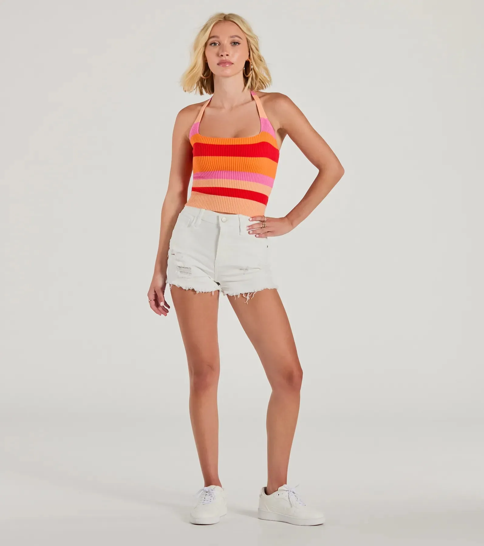 Stripe With It Halter Ribbed Knit Crop Top sold by Windsor product image thumbnail 3
