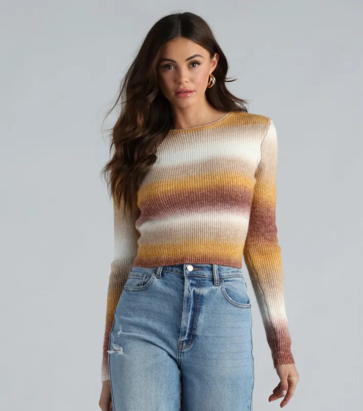 Sunset Ombre Stripe Tie Back Crop Sweater sold by Windsor