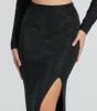 Midnight Glitz Rhinestone High Slit Maxi Skirt sold by Windsor