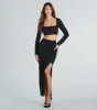 Midnight Glitz Rhinestone High Slit Maxi Skirt sold by Windsor