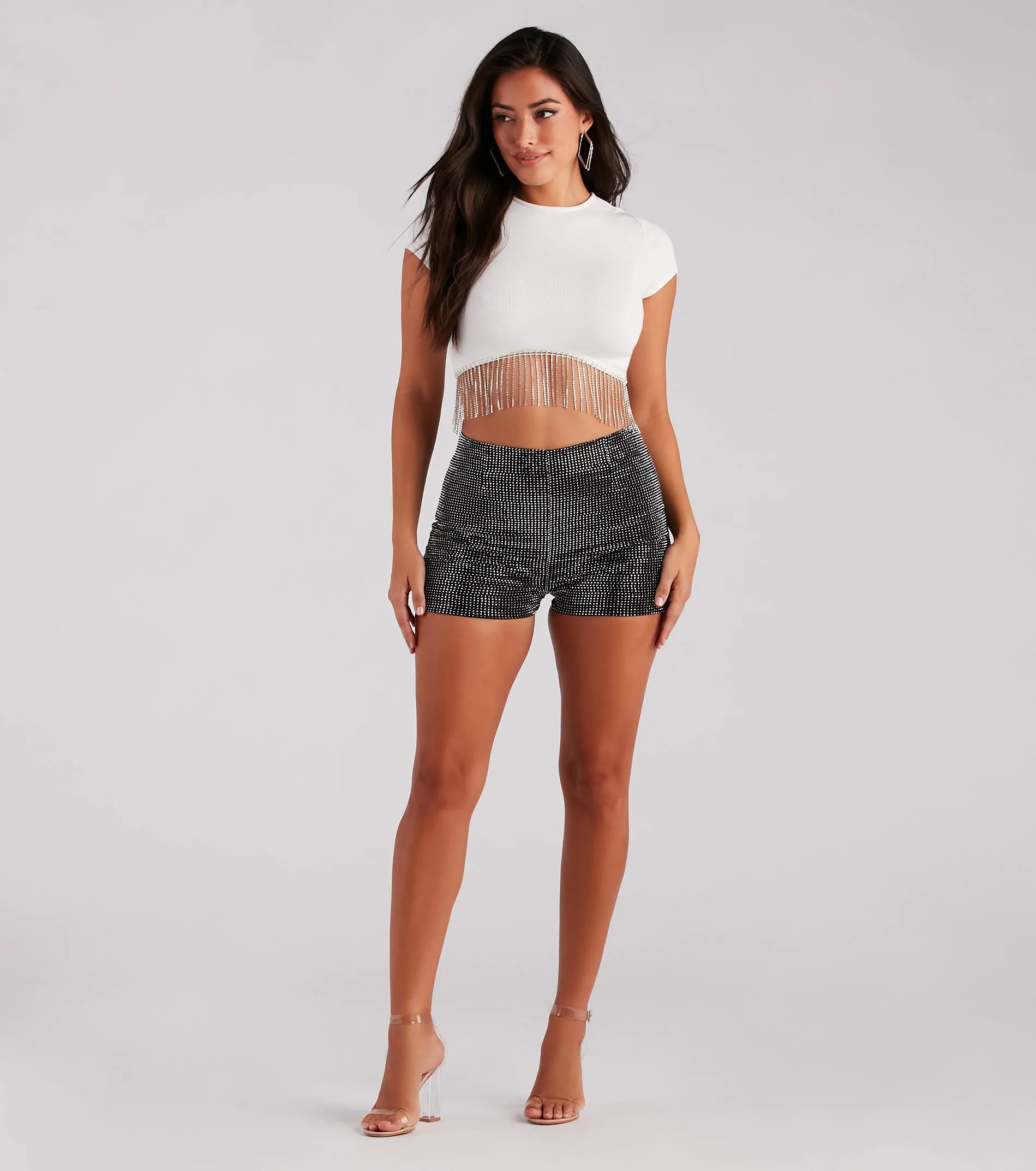 Flaunt Your Shine Rhinestone Fringe Crop Top sold by Windsor product image thumbnail 3