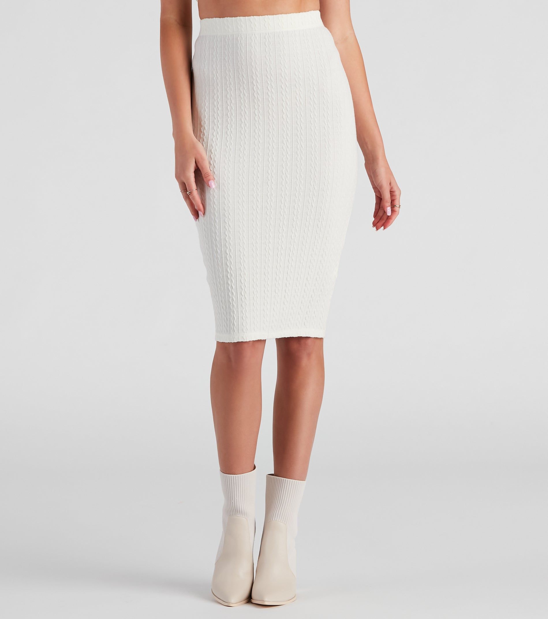 CLEARANCE - Cabin Cable Knit Midi Skirt sold by Windsor