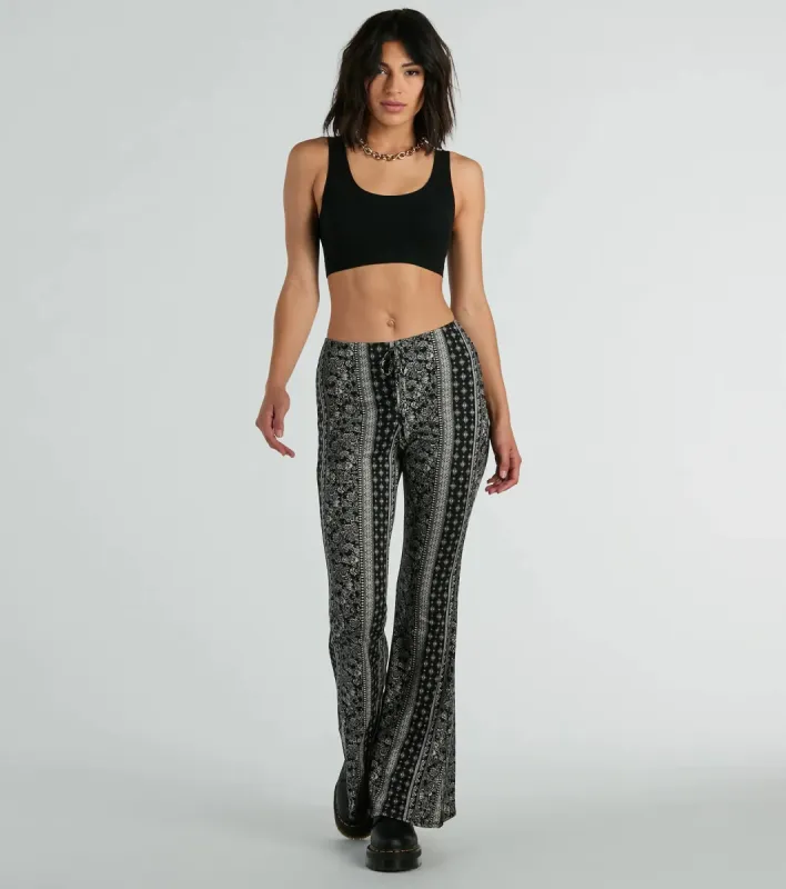 To The Sky Boho V-Waist Tie Flare Pants sold by Windsor