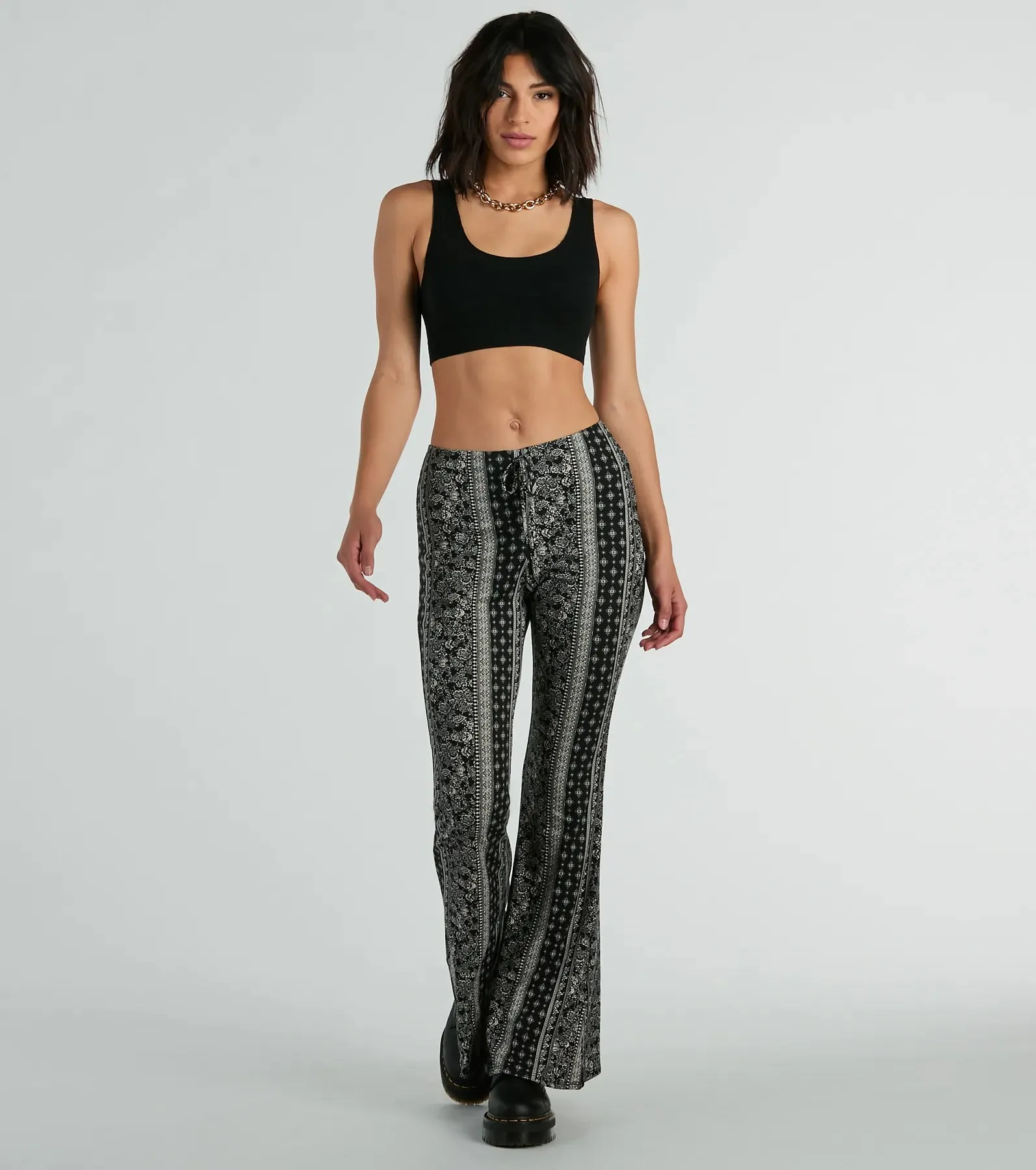 To The Sky Boho V-Waist Tie Flare Pants sold by Windsor