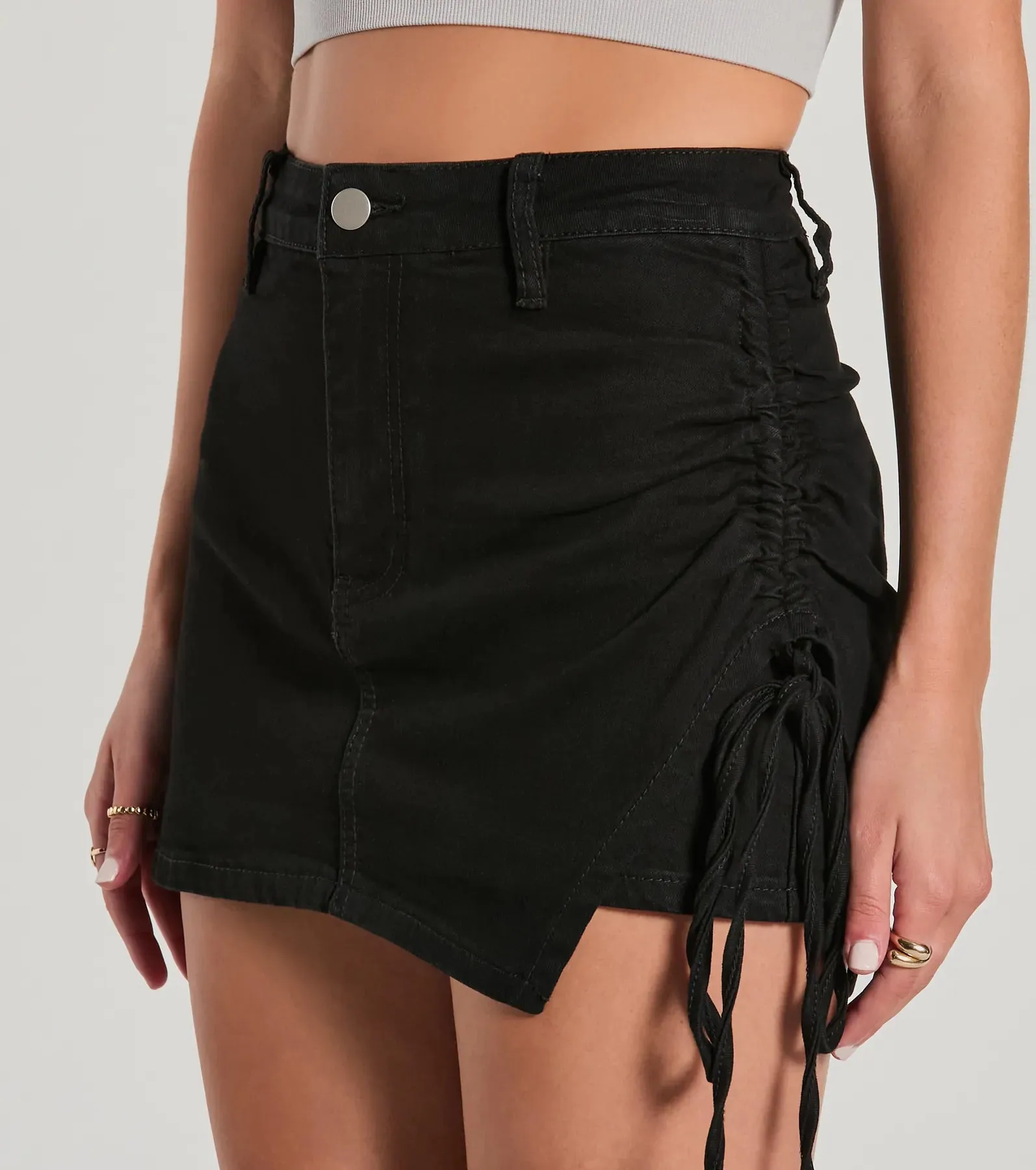 Hit The Streets High-Rise Ruched Denim Skort sold by Windsor product image thumbnail 3