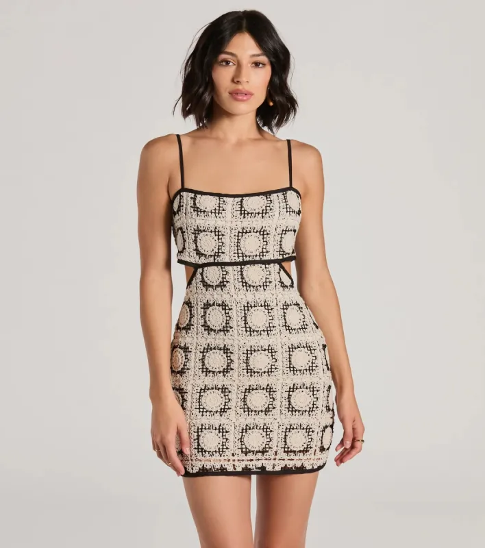 Beachy Babe Tie-Back Crochet Mini Dress sold by Windsor