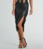 Major Bae High-Rise Faux Leather Midi Skirt sold by Windsor
