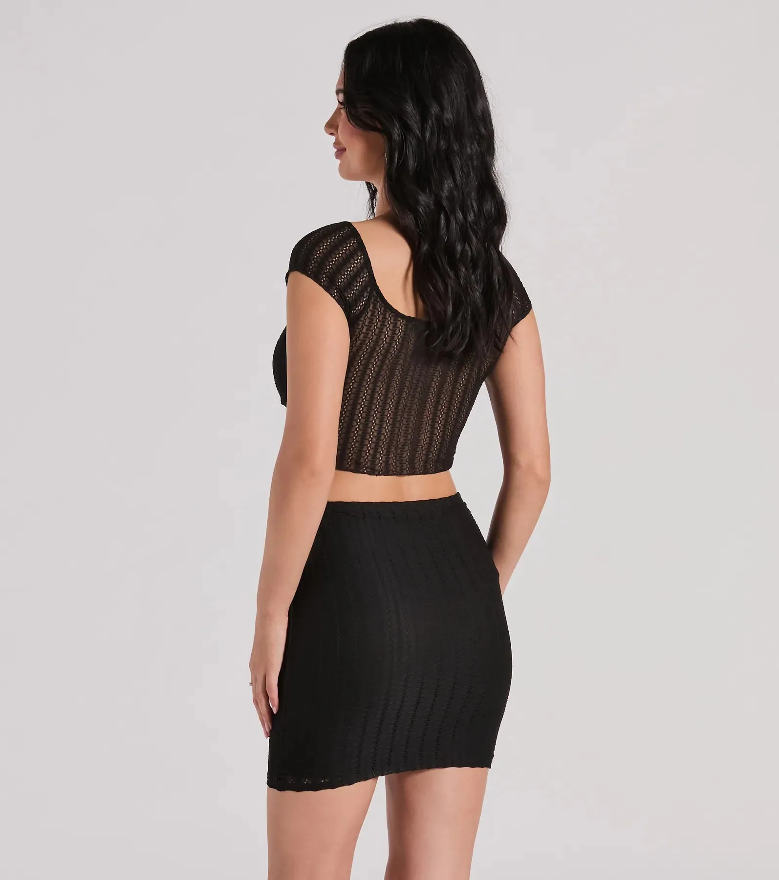 Set For Good Cap Sleeve Slit Texture Crop Top sold by Windsor product image thumbnail 2