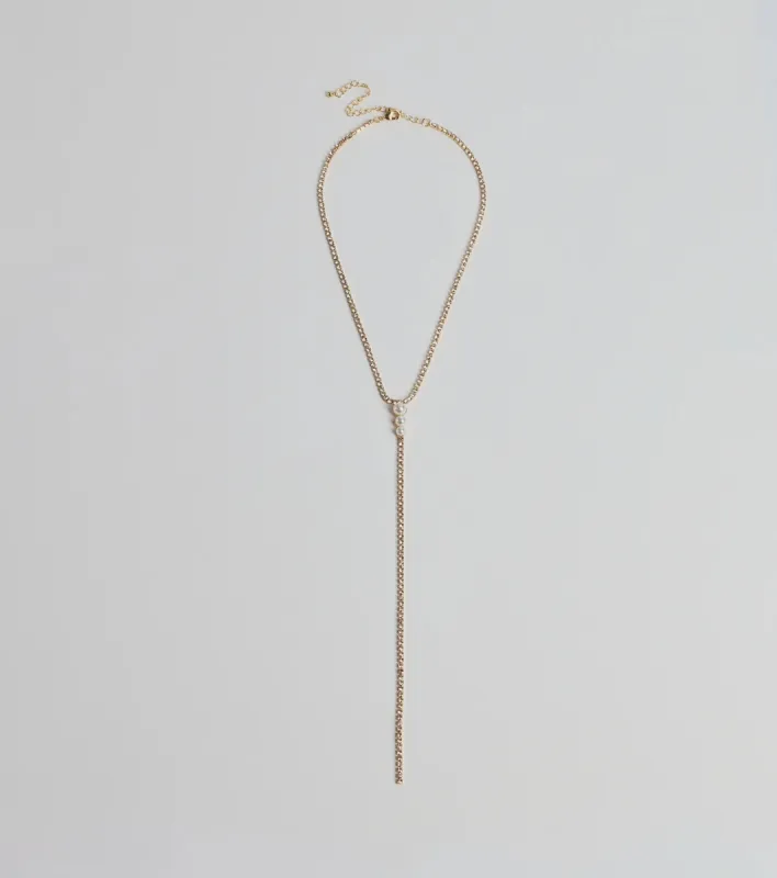 Luxe Glam Rhinestone And Pearl Lariat Necklace sold by Windsor