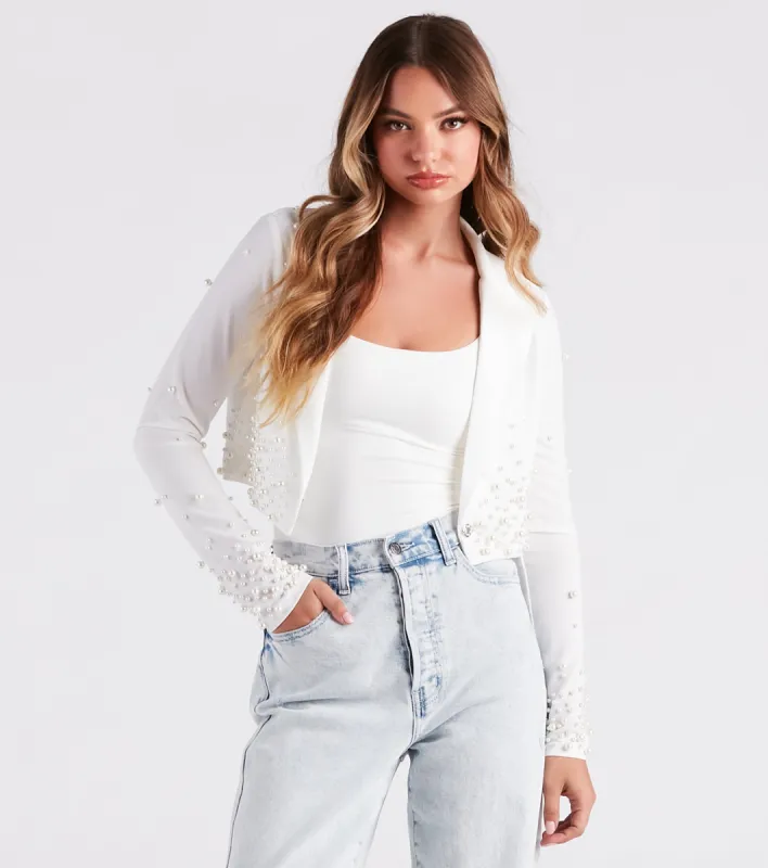 Pearly Perfect Crepe Crop Blazer sold by Windsor