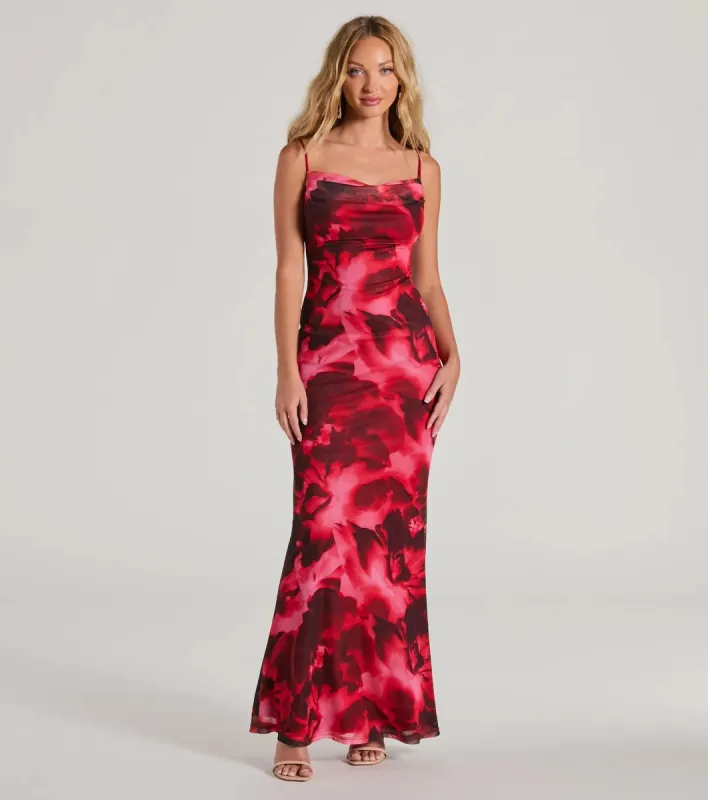 Catch Attention Cowl Neck Abstract Floral Maxi Dress sold by Windsor