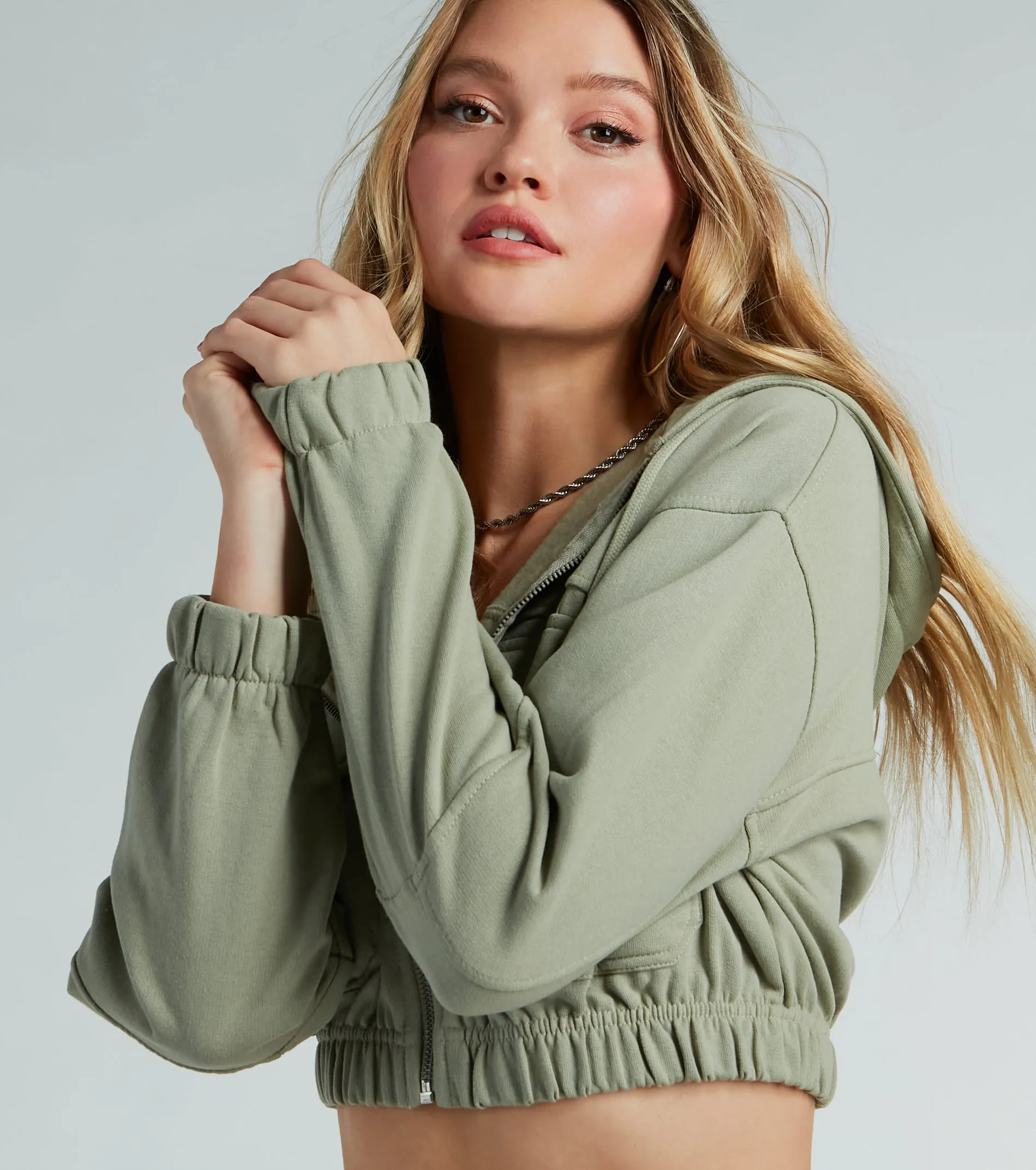 Relaxed Vibe Cargo Pocket Crop Fleece Hoodie sold by Windsor product image thumbnail 4