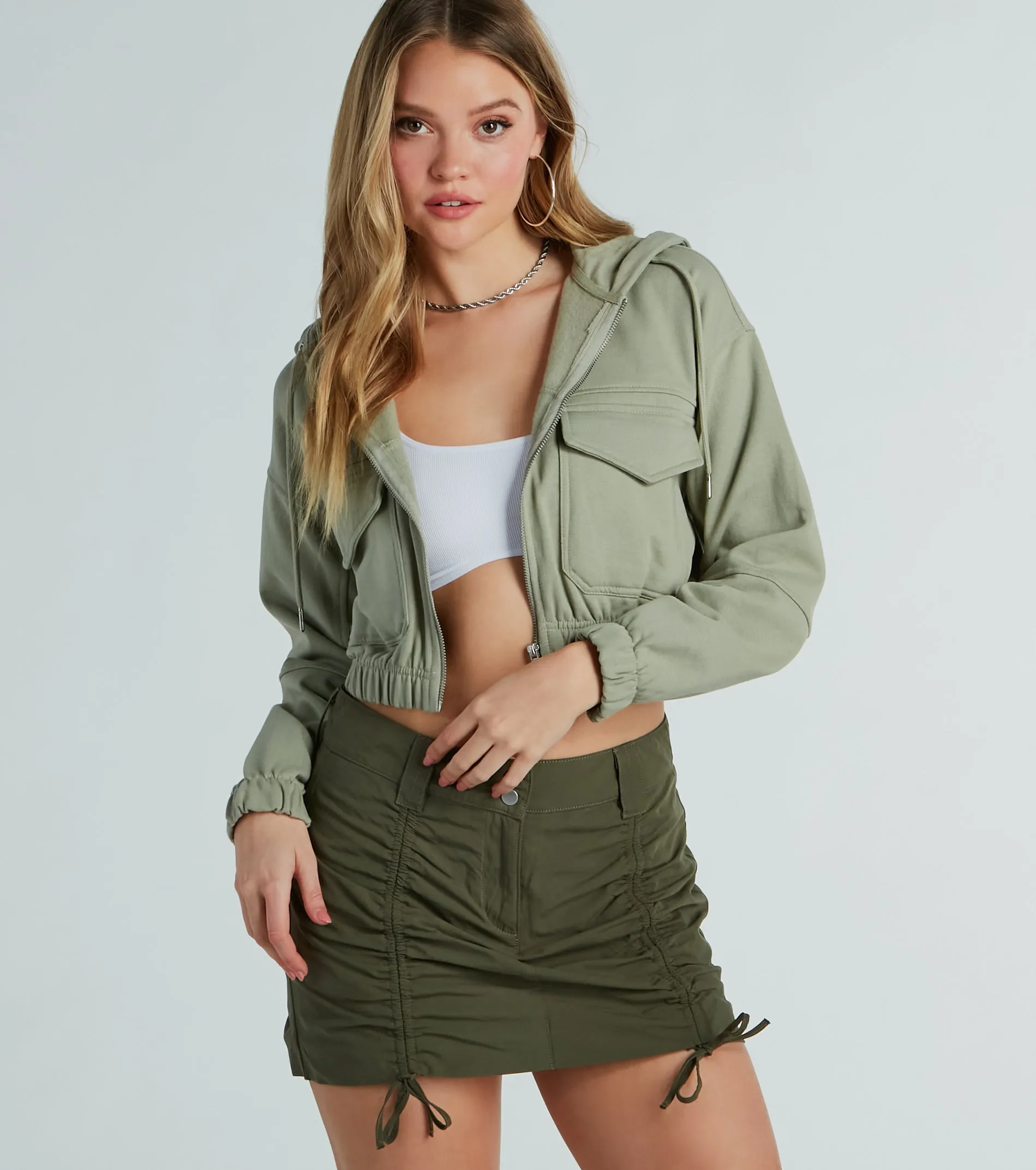 Relaxed Vibe Cargo Pocket Crop Fleece Hoodie sold by Windsor