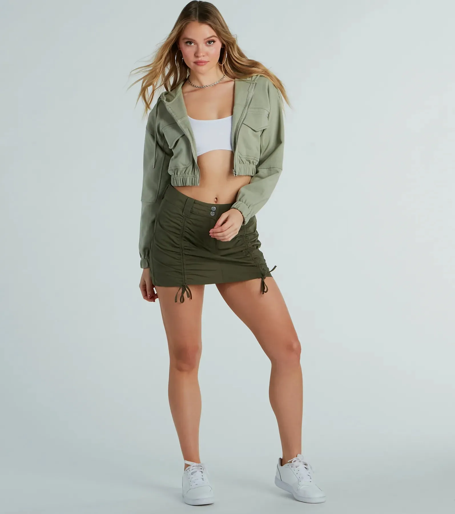 Relaxed Vibe Cargo Pocket Crop Fleece Hoodie sold by Windsor product image thumbnail 3