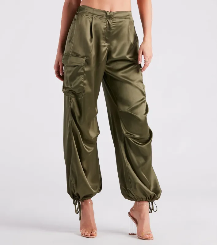 Pulling Strings Satin High-Rise Cargo Pants sold by Windsor