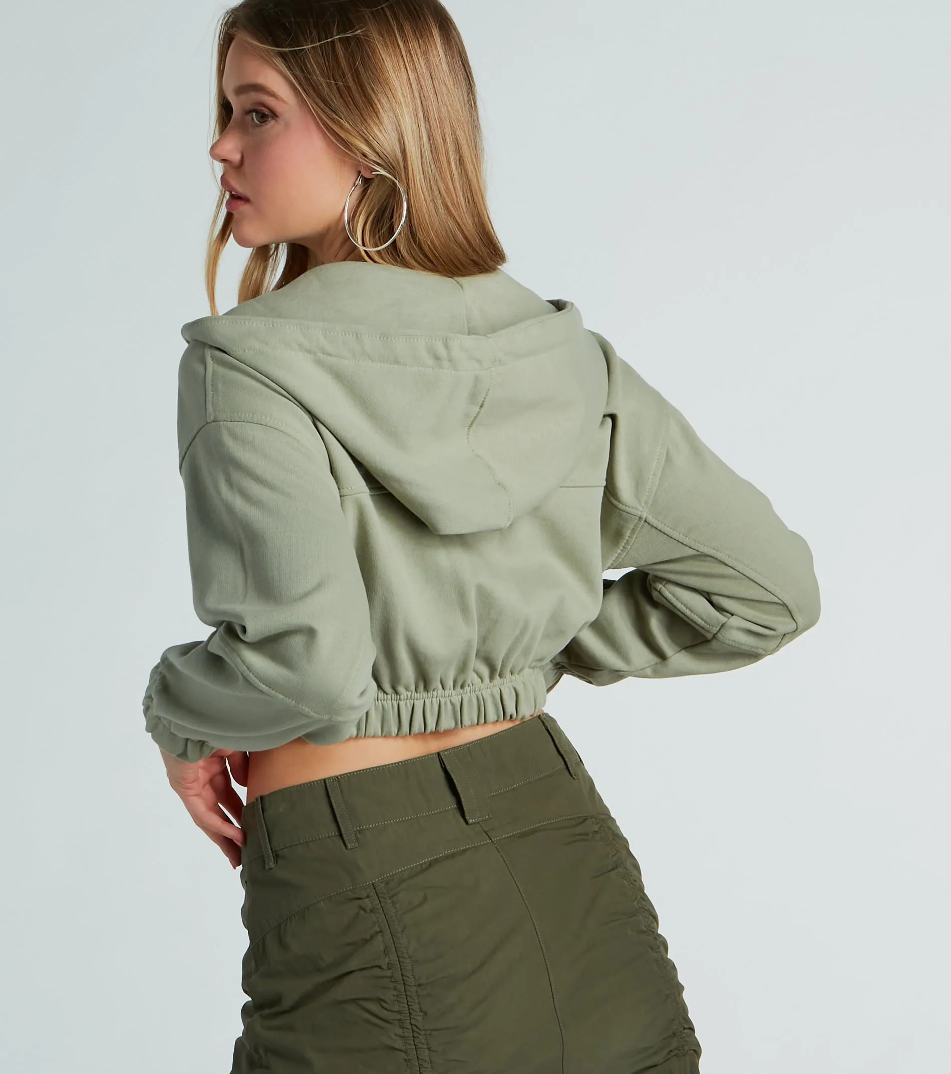 Relaxed Vibe Cargo Pocket Crop Fleece Hoodie sold by Windsor product image thumbnail 2