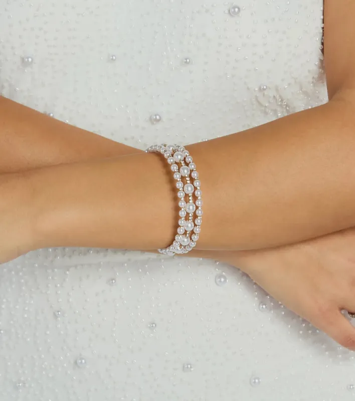 Glamorous Dazzle Faux Pearl Rhinestone Cuff Bracelet sold by Windsor