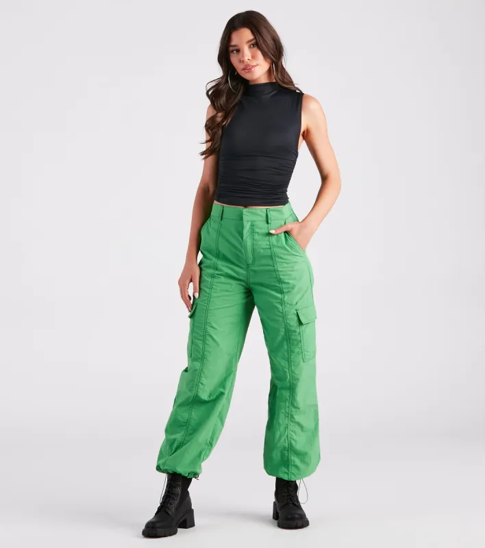 CLEARANCE - The Bottom Line High-Rise Parachute Cargo Pants sold by Windsor