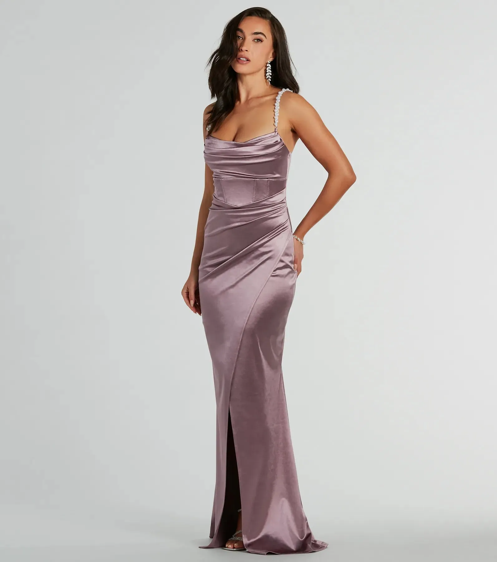 Sam Faux Pearl Strap Mermaid Satin Formal Dress sold by Windsor product image thumbnail 4