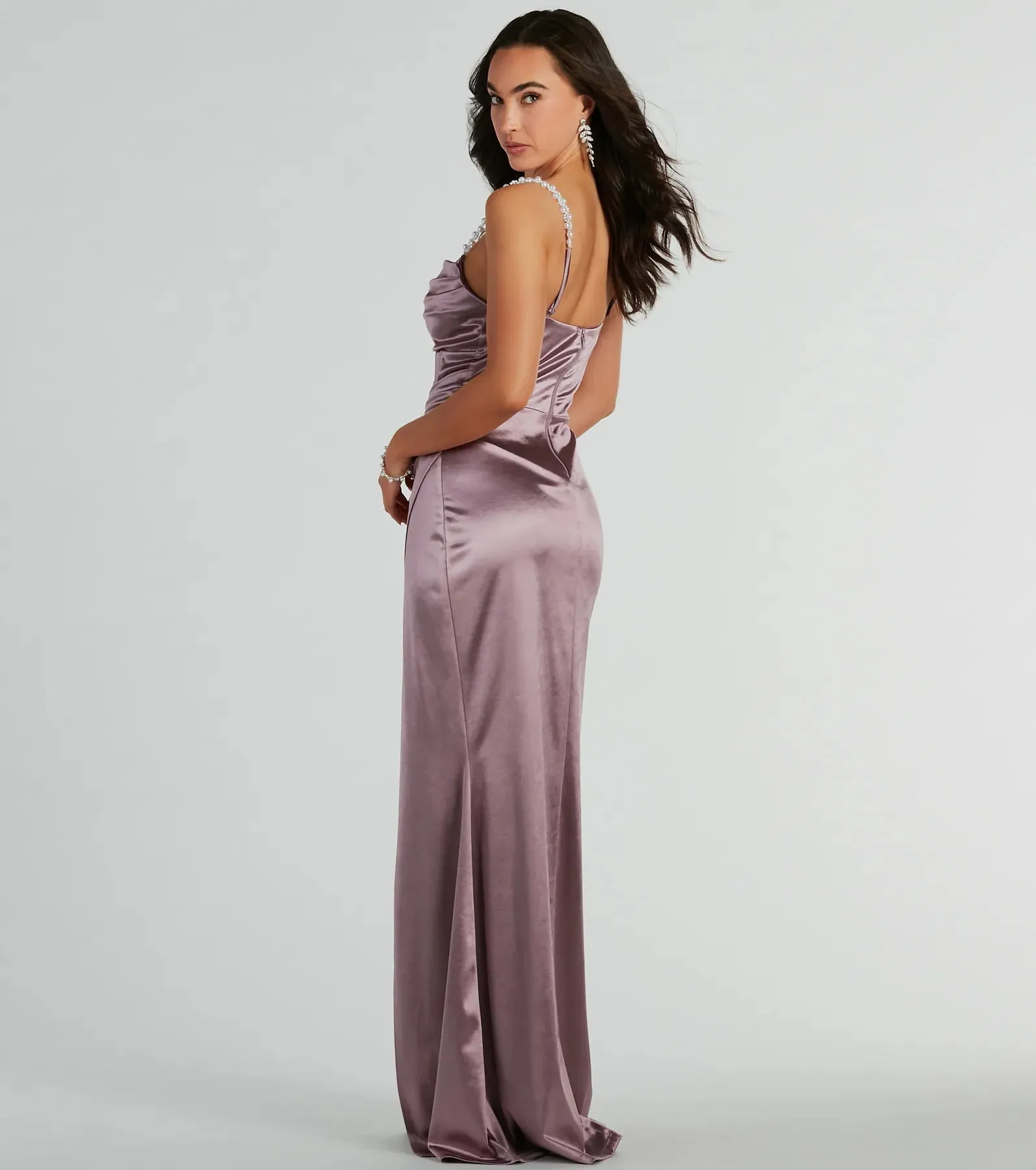 Sam Faux Pearl Strap Mermaid Satin Formal Dress sold by Windsor product image thumbnail 2
