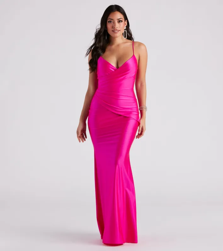Keyla Satin Wrap A-Line Formal Dress sold by Windsor