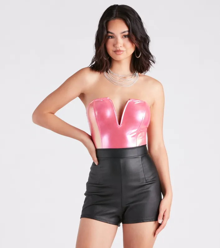 After Hours Glow Metallic Strapless Bodysuit sold by Windsor