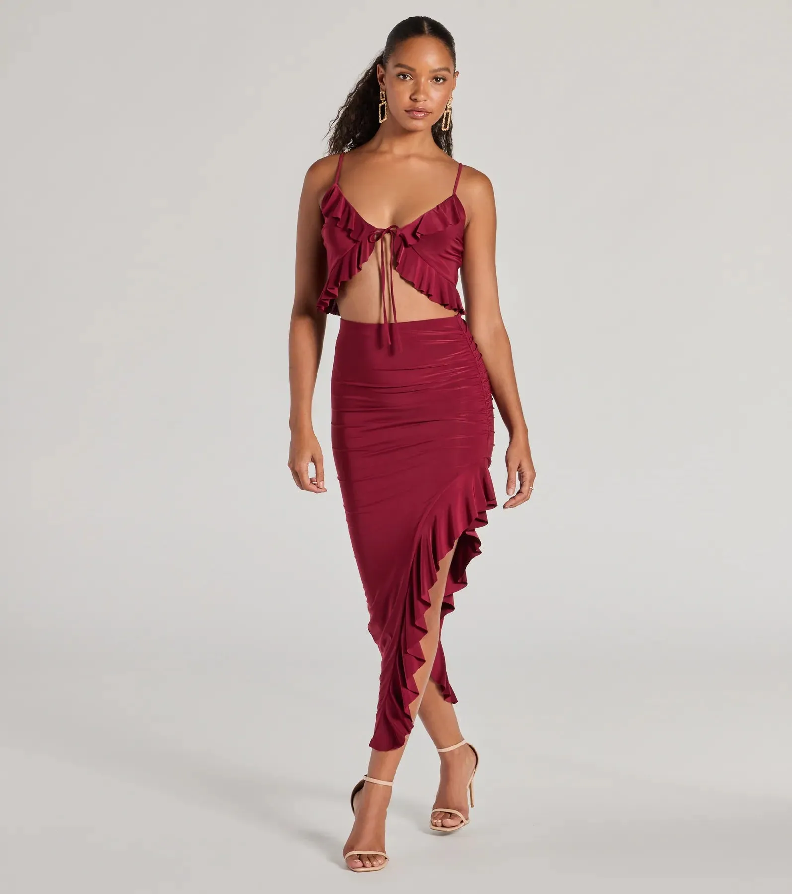 Flirty Moves Ruffled Tie-Front Knit Crop Top sold by Windsor product image thumbnail 3