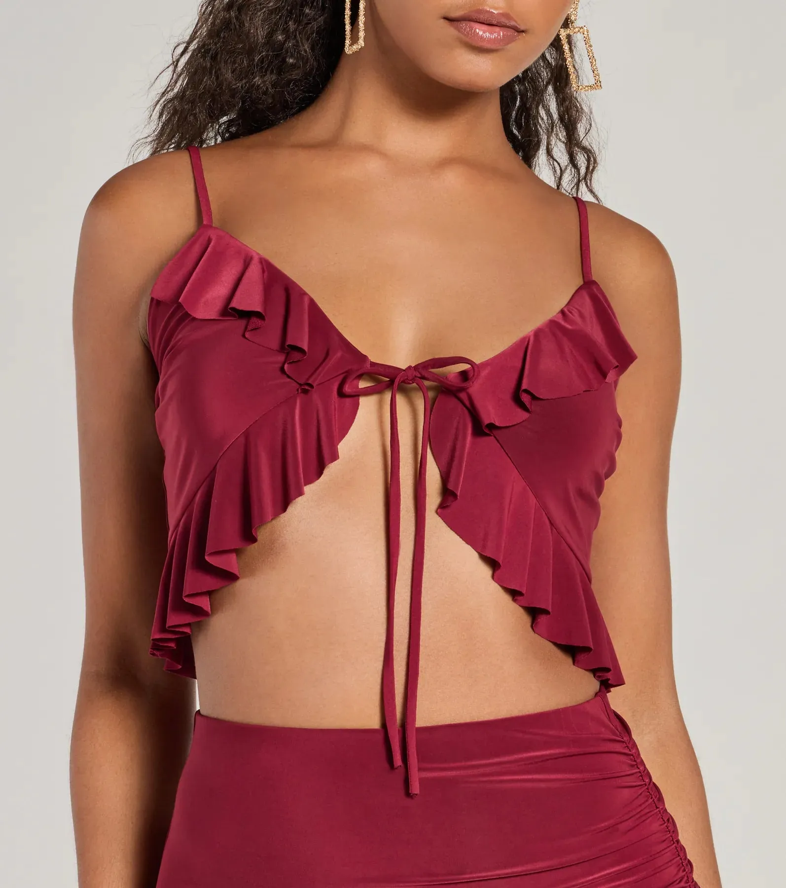 Flirty Moves Ruffled Tie-Front Knit Crop Top sold by Windsor product image thumbnail 4