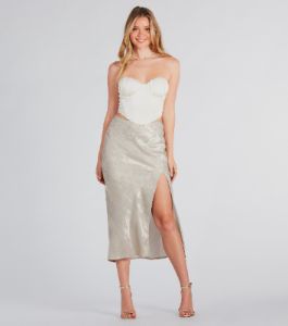 PLACEHOLDER - Trendy Shine Foiled Satin Midi Skirt sold by Windsor