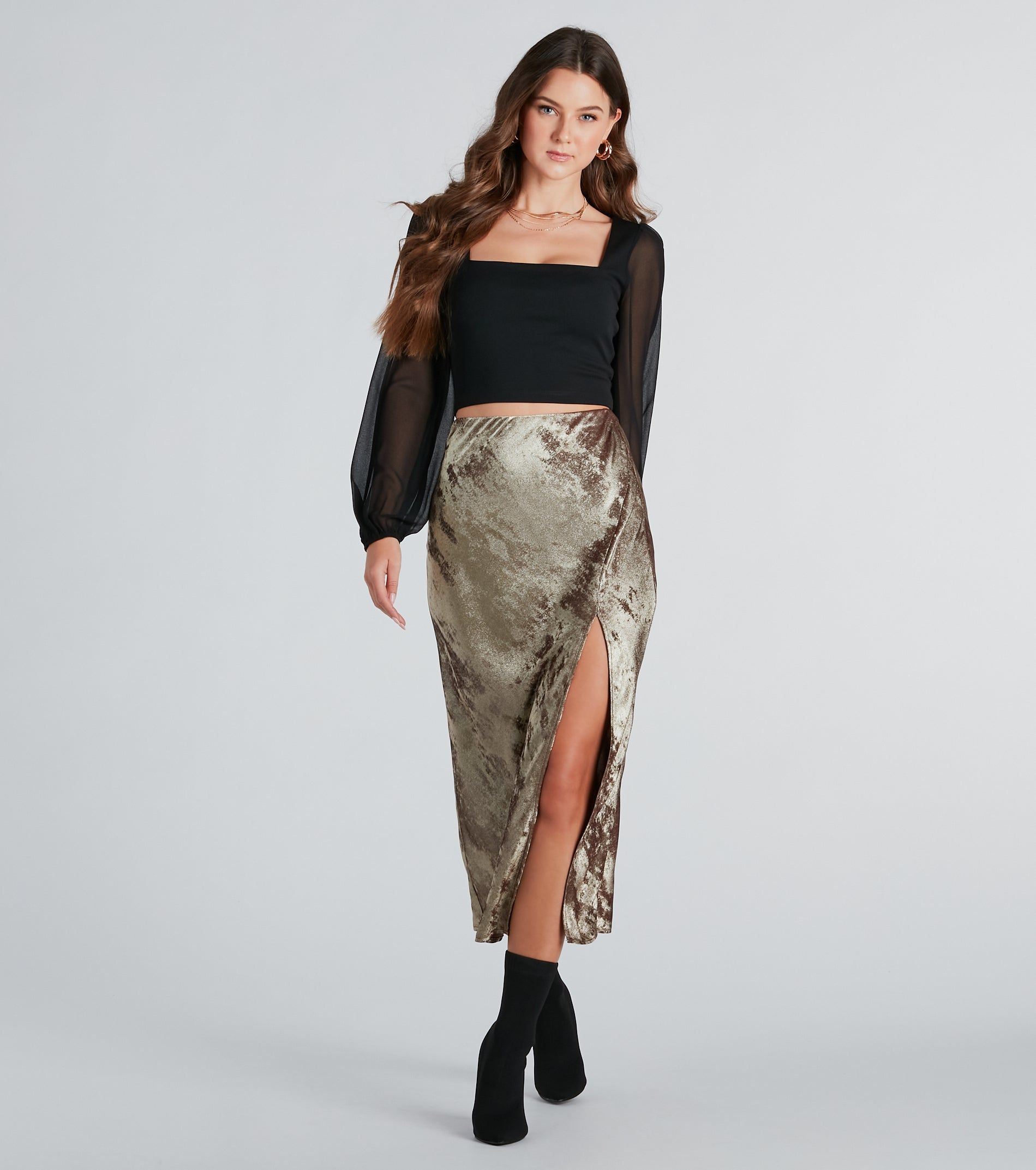 PLACEHOLDER - Trendy Shine Foiled Satin Midi Skirt sold by Windsor product image thumbnail 2