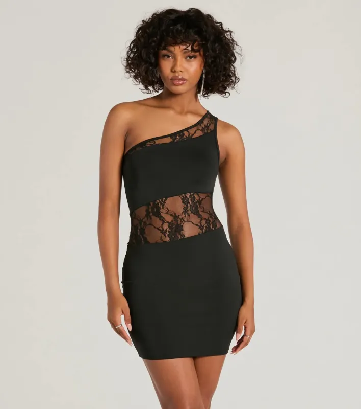 Sweet Yet Sexy One-Shoulder Lace Mini Dress sold by Windsor