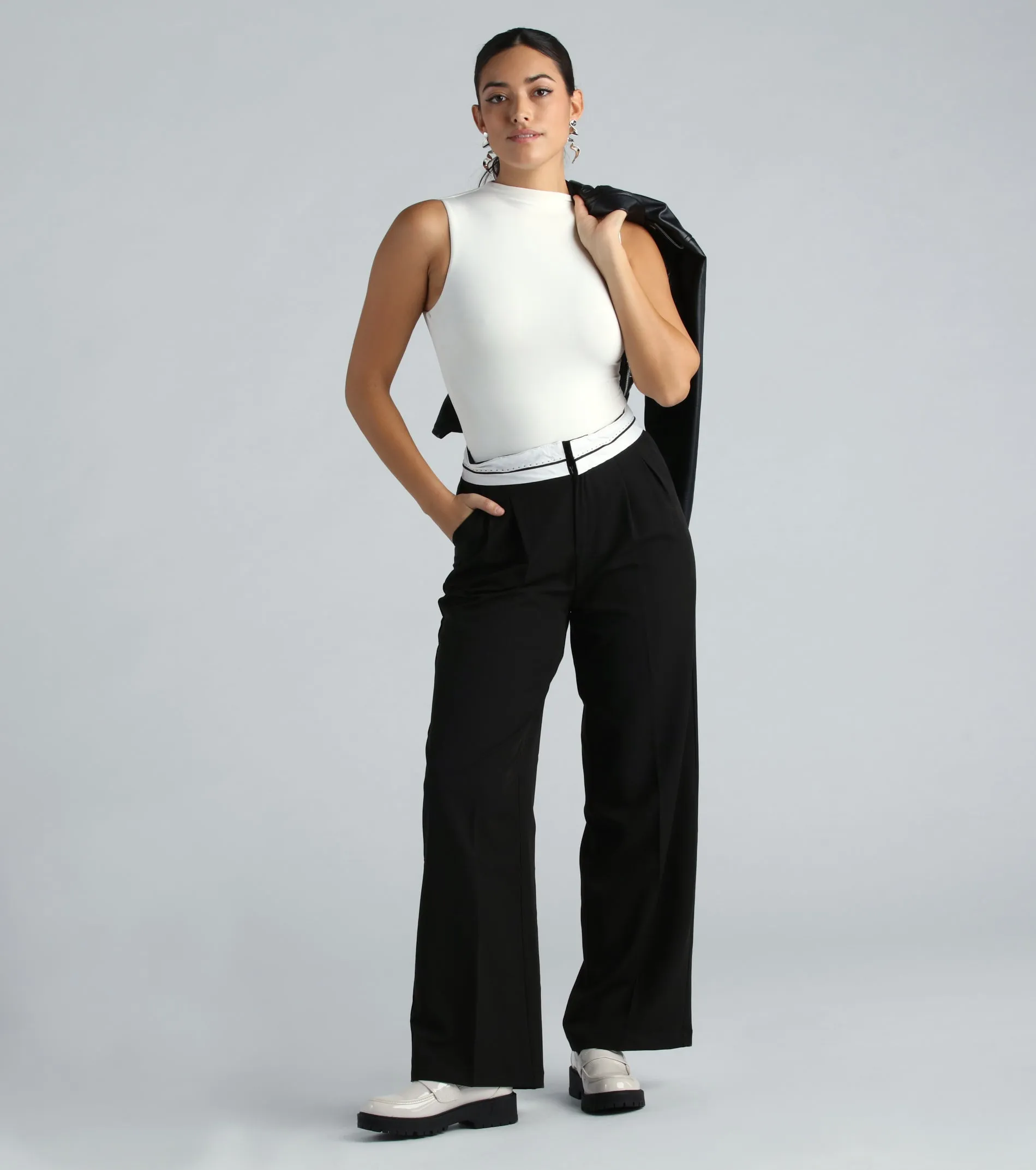 CLEARANCE - Cool-Girl Confidence Contrast Waist Trouser Pants sold by Windsor