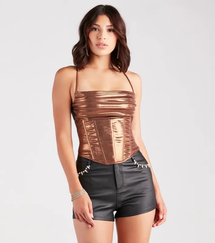 CLEARANCE - Take Me To The Disco Metallic Corset Top sold by Windsor