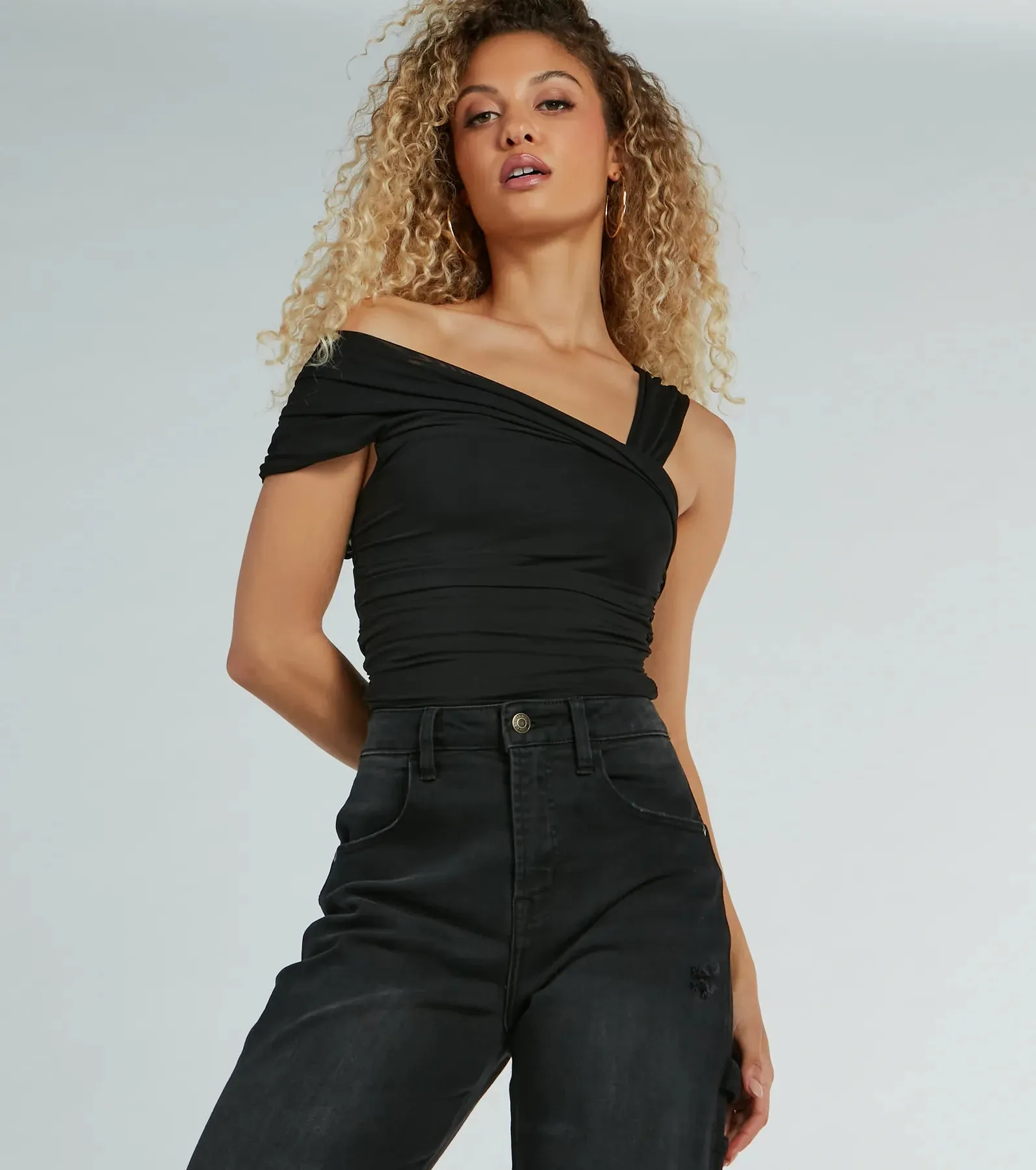 Cool Girl Status Off-The-Shoulder Mesh Bodysuit sold by Windsor