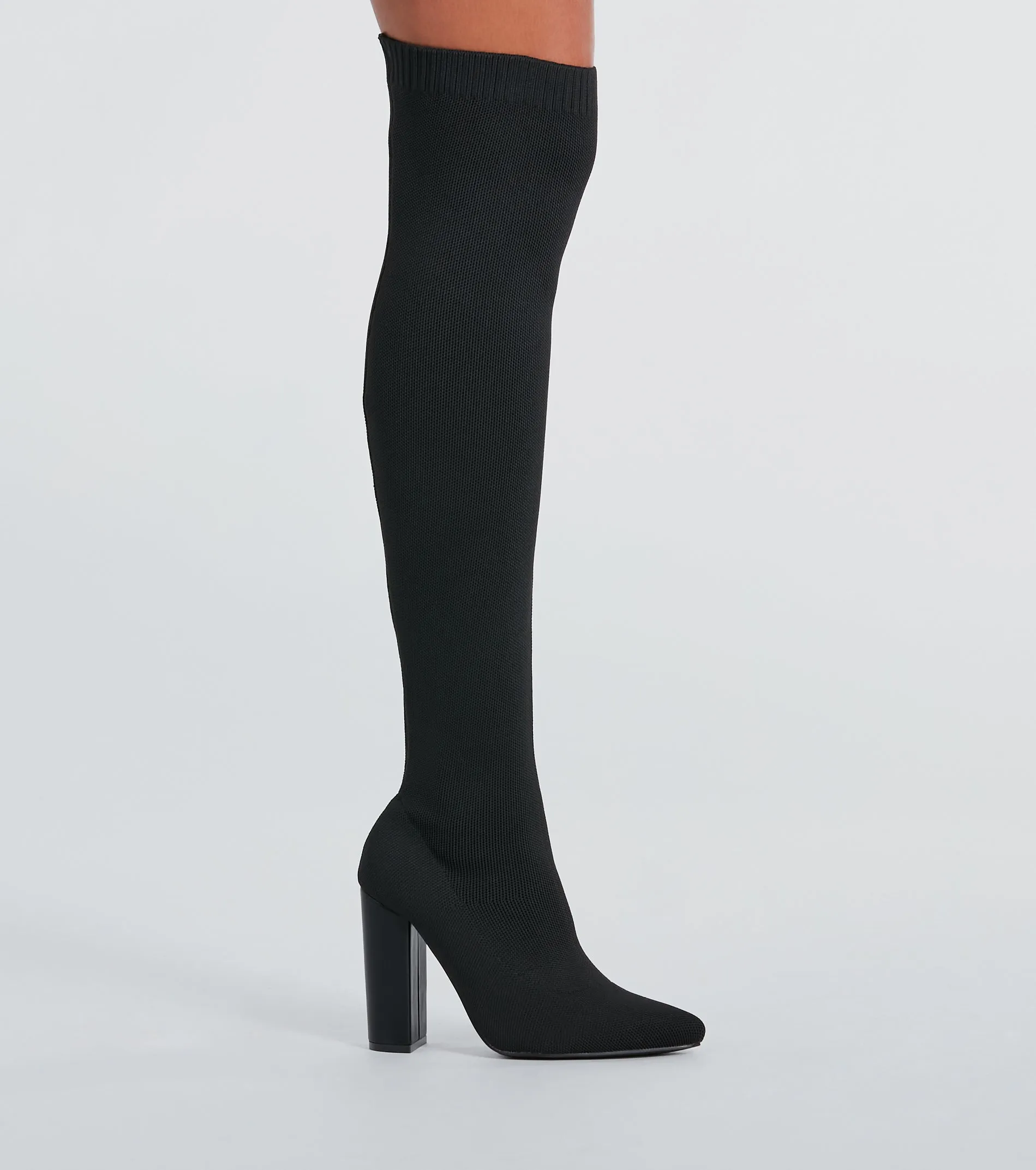 Knit Girl Thigh-High Block Heel Boots sold by Windsor product image thumbnail 3