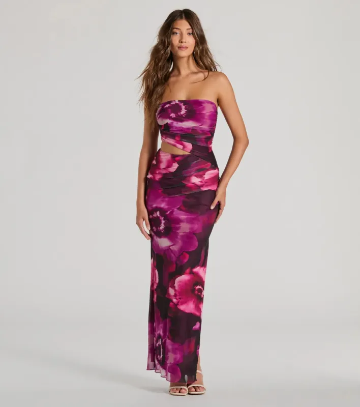 Stunning Favorite Strapless Cutout Floral Maxi Dress sold by Windsor