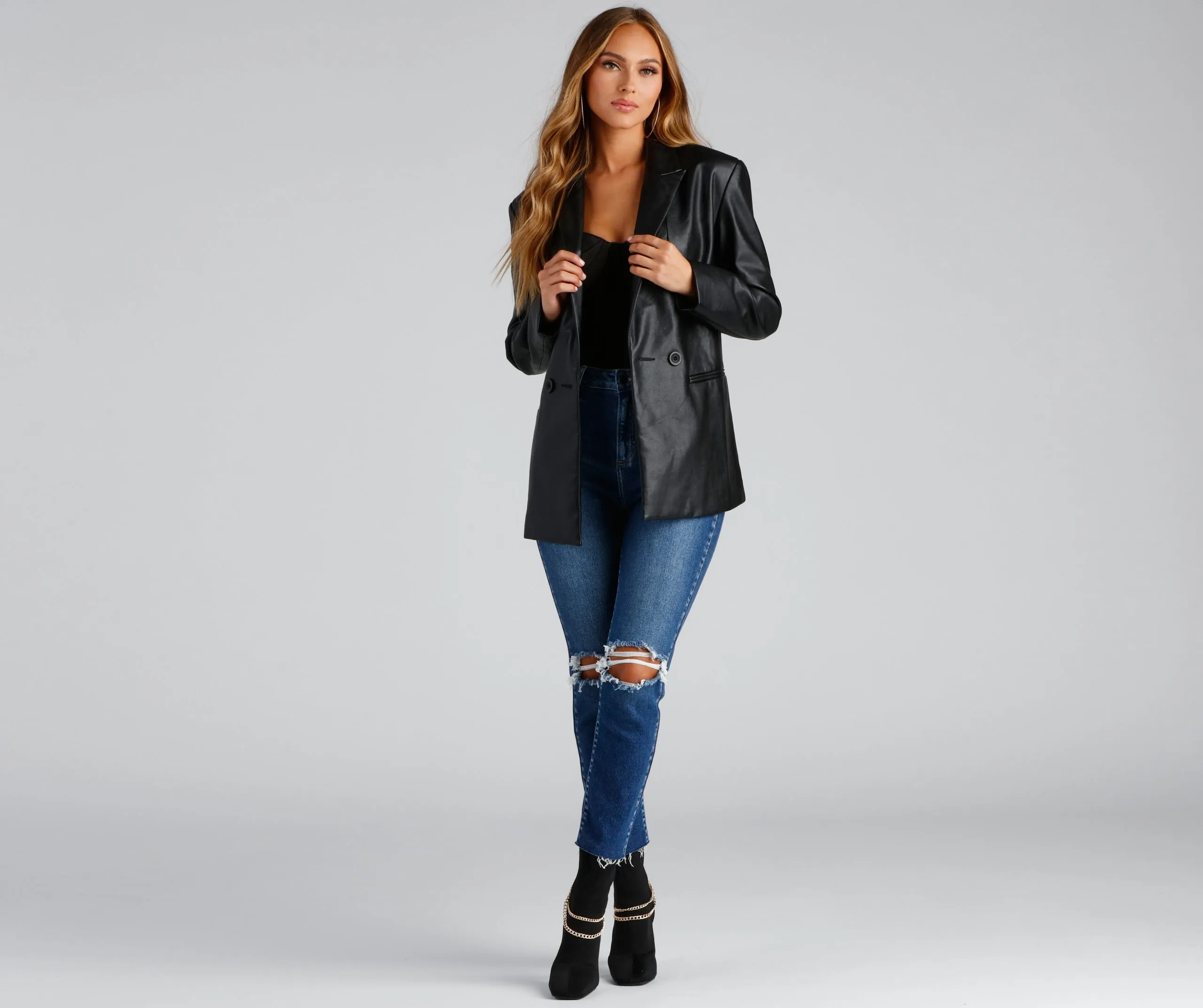 Trendy Oversized Faux Leather Blazer sold by Windsor product image thumbnail 3