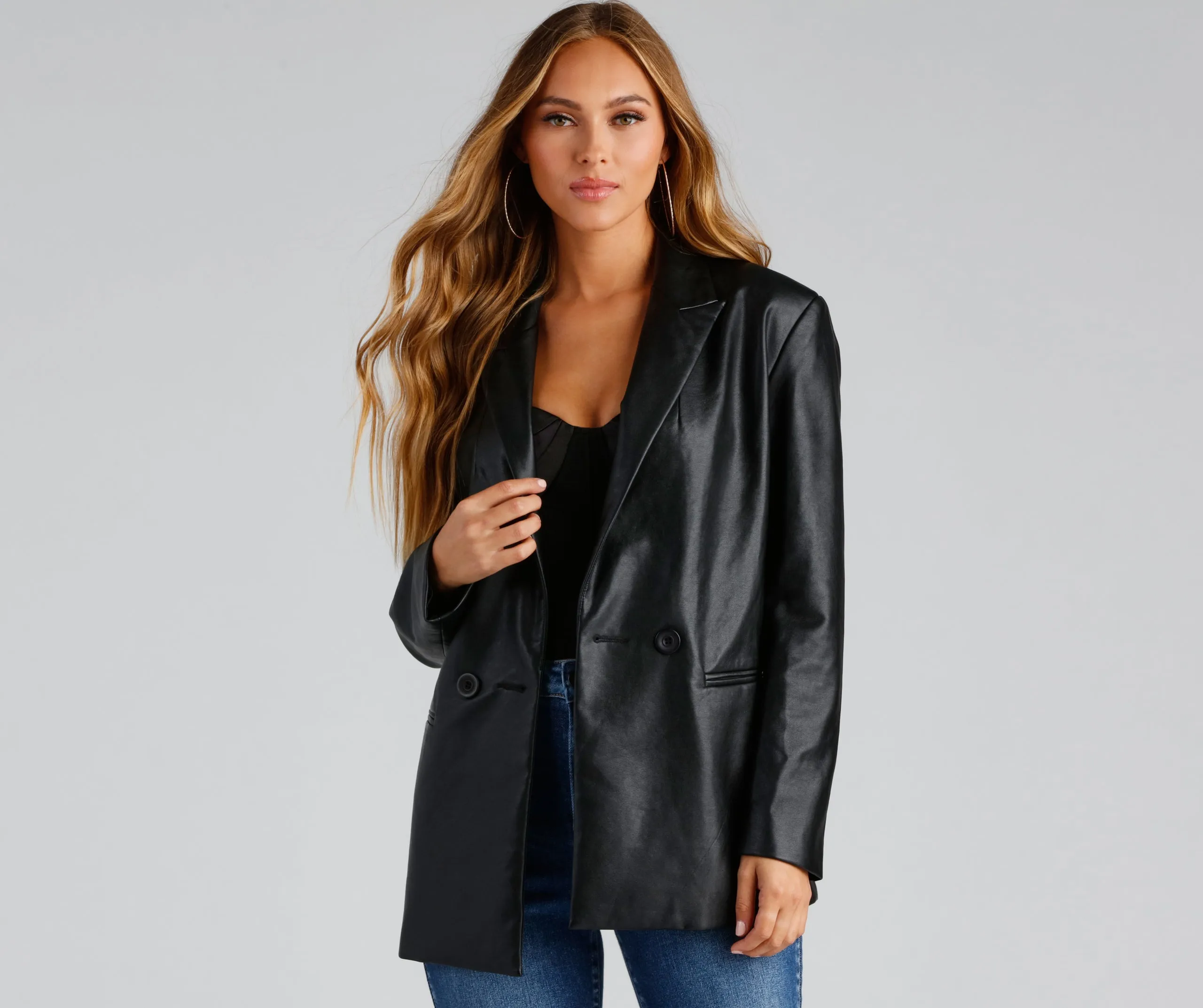 Trendy Oversized Faux Leather Blazer sold by Windsor