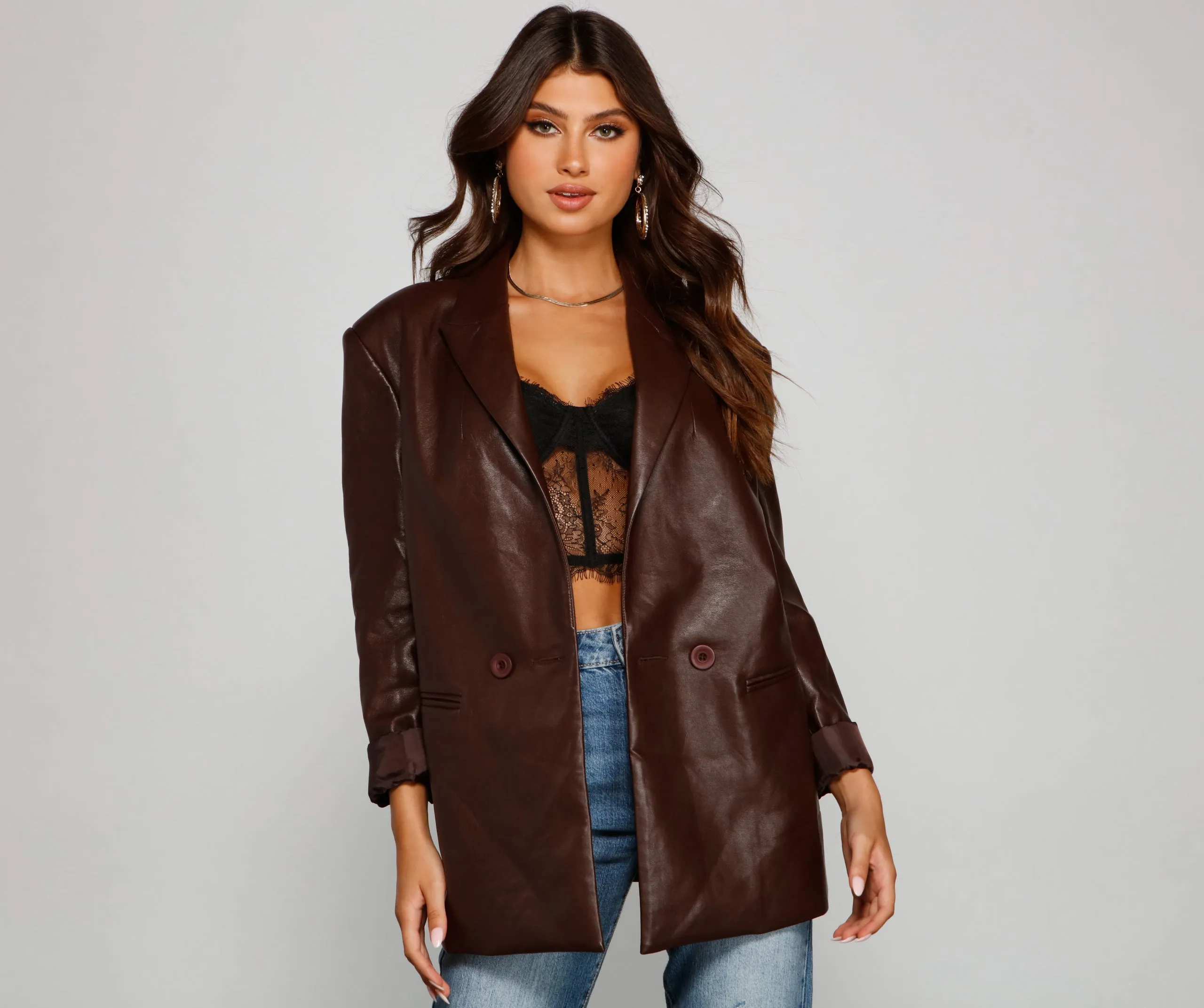 Trendy Oversized Faux Leather Blazer sold by Windsor product image thumbnail 5