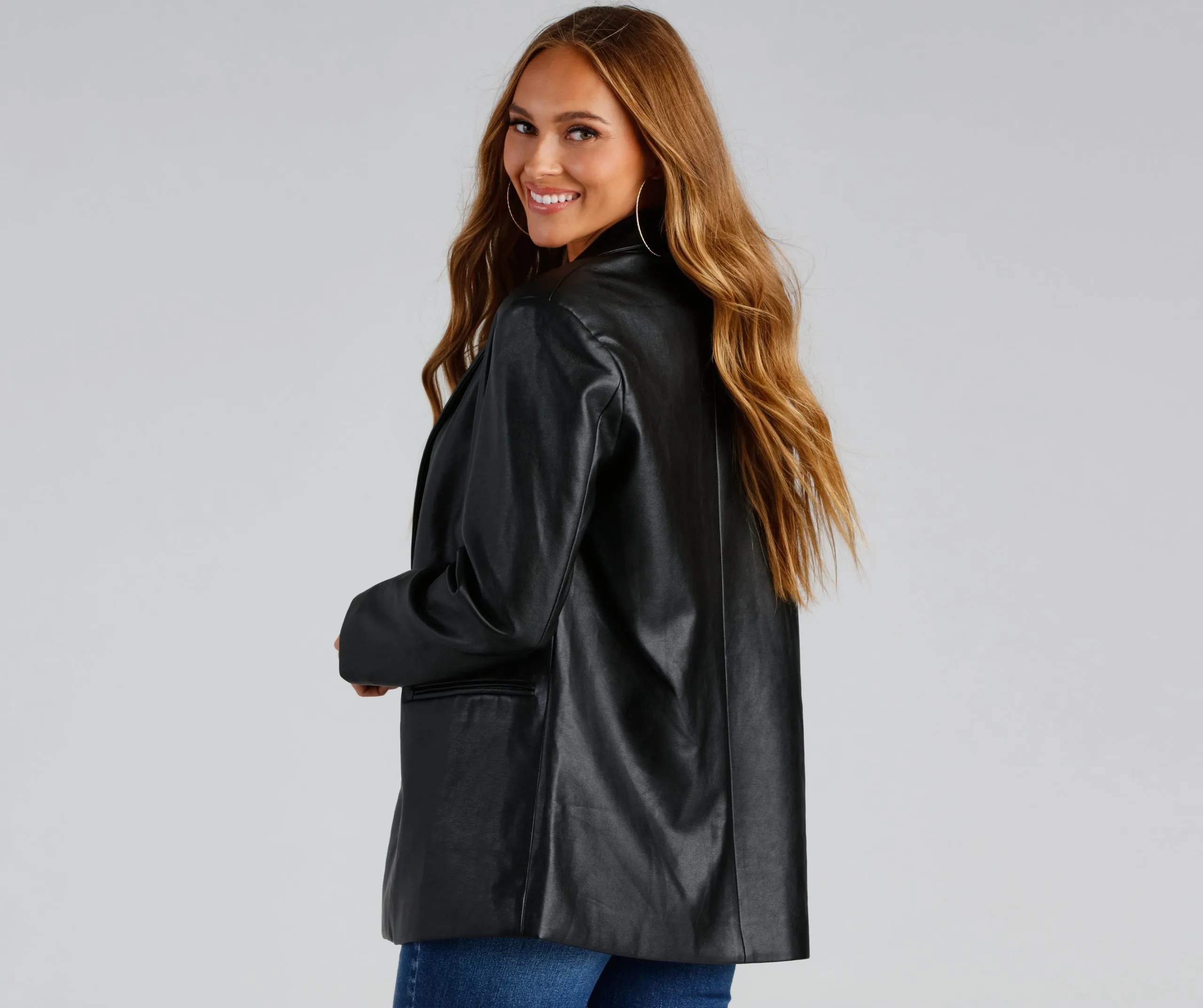 Trendy Oversized Faux Leather Blazer sold by Windsor product image thumbnail 2