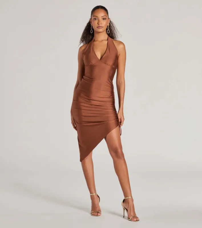 Exclusive Sultry V-Neck Halter Bodycon Midi Dress sold by Windsor