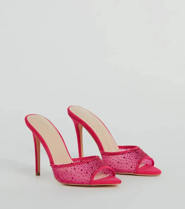 Sparkle It Up Rhinestone Mesh Stiletto Mules sold by Windsor