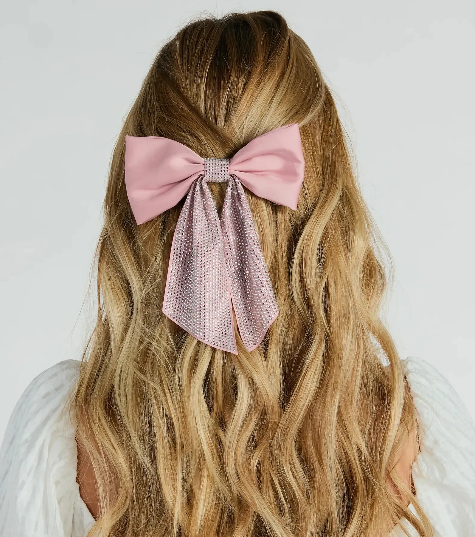 Glam Aesthetic Rhinestone Satin Bow Hairclip sold by Windsor