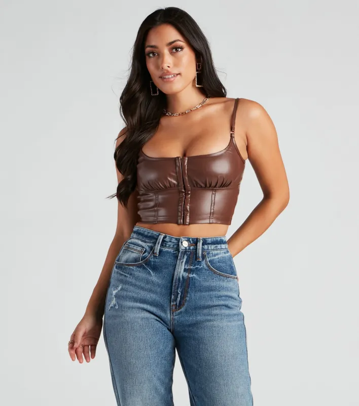 She's Sleek Faux Leather Cropped Corset sold by Windsor