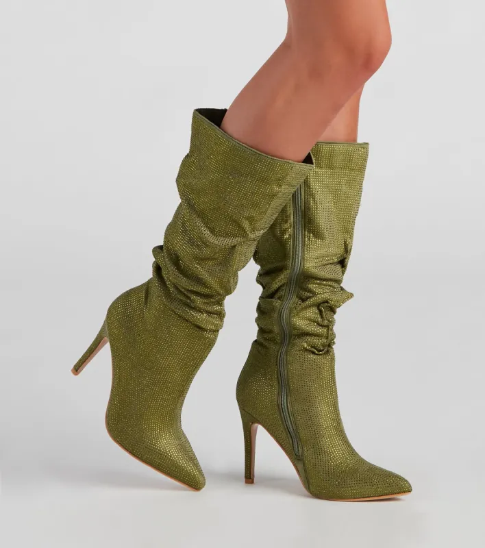 Shimmer Slouch Stiletto Boots sold by Windsor