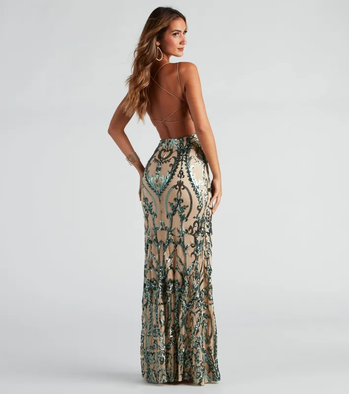Natalie Sequin Scroll Formal Dress sold by Windsor