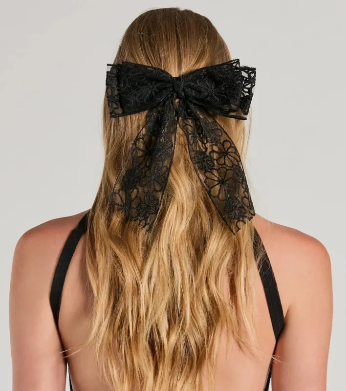 Darling Chic Floral Tulle Hair Bow Clip sold by Windsor