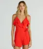 Chic Season Ruffled Wrap-Front Woven Romper sold by Windsor