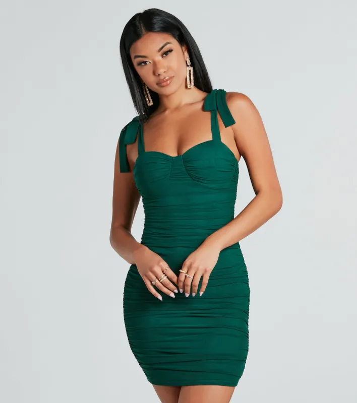 Sultry Silhouette Ruched Mesh Bodycon Mini Dress sold by Windsor
