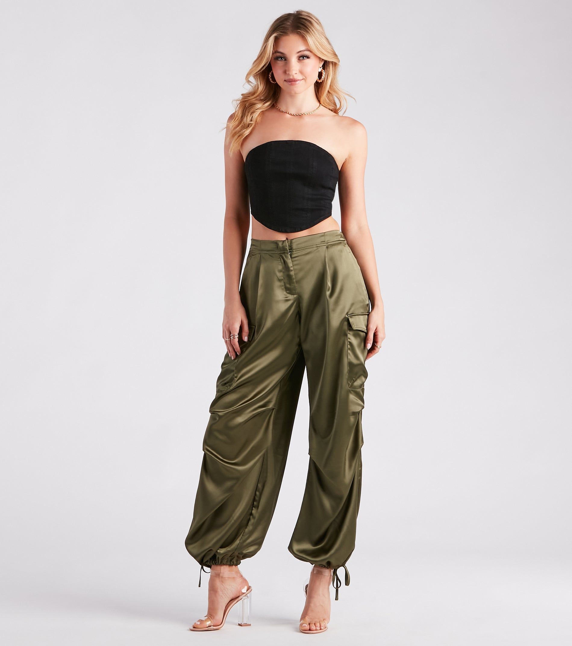 PLACEHOLDER - Pulling Strings Satin High-Rise Cargo Pants sold by Windsor